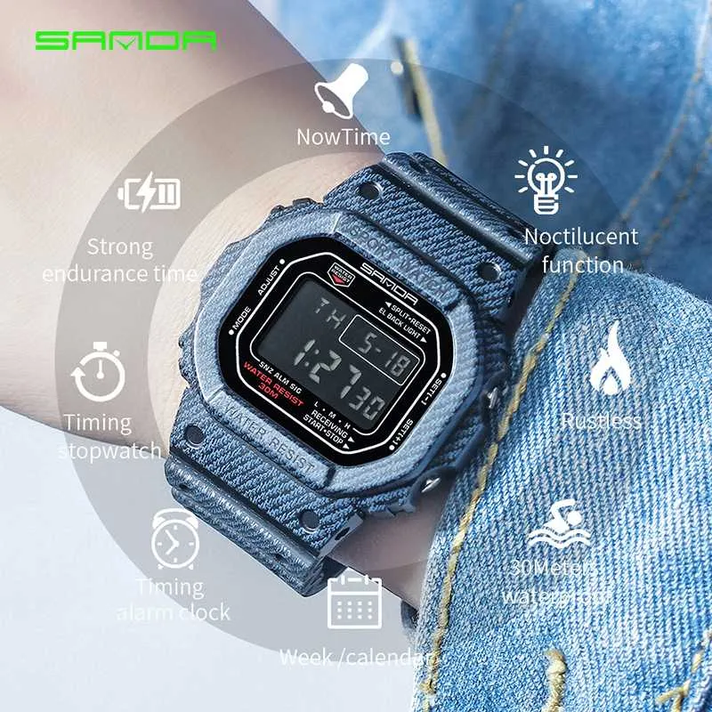 2019 nouveau Denim SANDA Sport montre numérique G Style LED montres pour hommes étanche résister horloge relogio masculino esportivo1196U