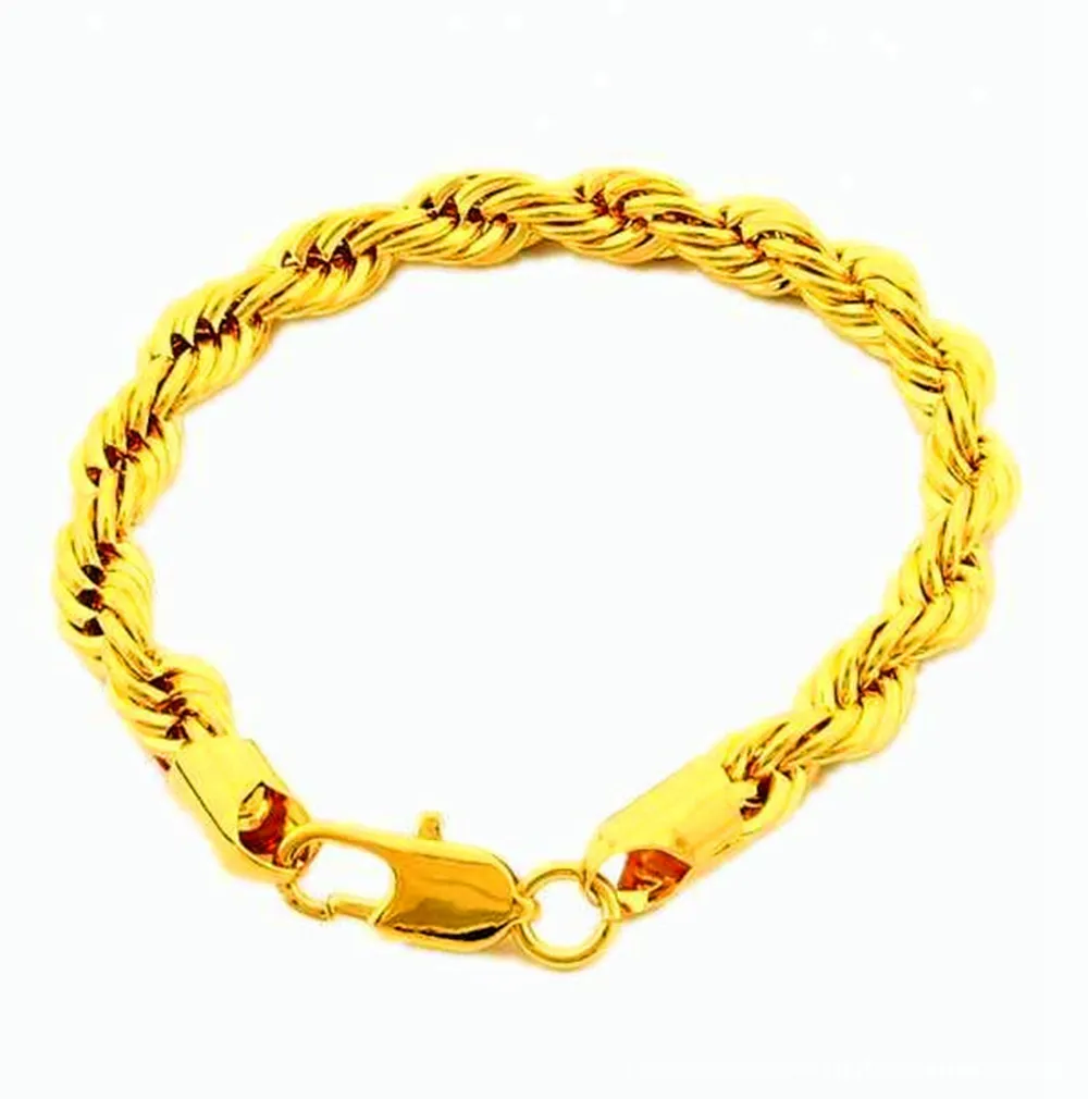 Bracelet en corde de 6mm d'épaisseur pour hommes, chaîne en or jaune 18K rempli, classique, tendance, bijoux masculins, cadeau ed high-polish305H