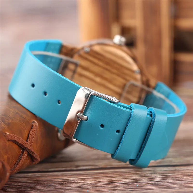 Montre de luxe en bois bleu royal, montre-bracelet à quartz, horloge en bambou 100% naturel, bracelet en cuir décontracté, cadeaux de la Saint-Valentin pour Me2380