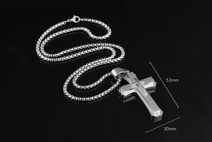 Hip Hop Vintage Fashion Jewelry High Quality Titanium Steel 3 Rows Cross Pendant Christianity Lucky Women Men Party Necklace With 329O