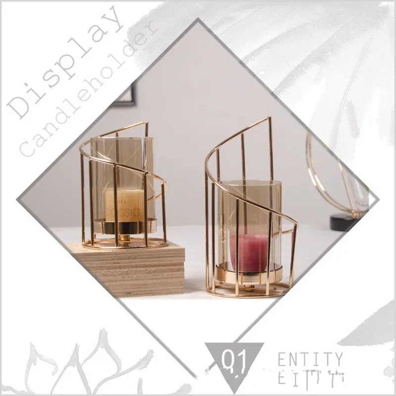 Porte-fer en fer doré Européen Géométrique Chandelier Romantic Crystal Candle Cup Home Table Decoration T2006242578060