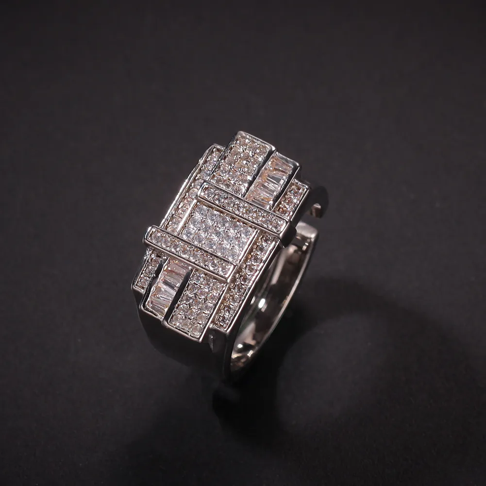 Ny Iced Out Gold Silver Cross Square Rhinestone Ring Justerbara herrringar Hip Hop Jewelry Whole228X