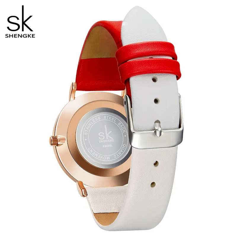 Shengke Fashion Women Dual Color Faux Leather Strap Round Dial Analog Quartz Wrist Watch Simple Quartz Watch Dating Gift Watch2683