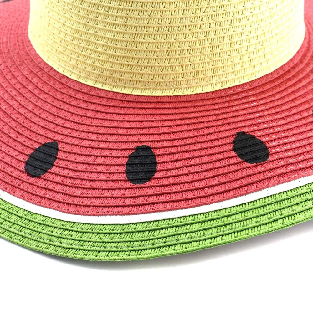 Summer Women Foldable Paper Straw Sun Hats Sombrero Wide Brim Beach Sun Visor Cap Ladies Sweet Watermelon Color Foppy Hat292A