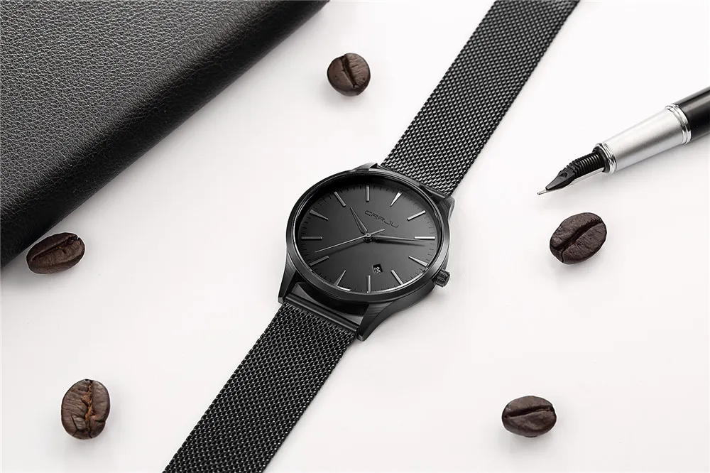 CRRJU черные часы мужские часы лучший бренд класса люкс известные наручные часы мужские часы черные кварцевые наручные часы календарь Relogio Masculino239H