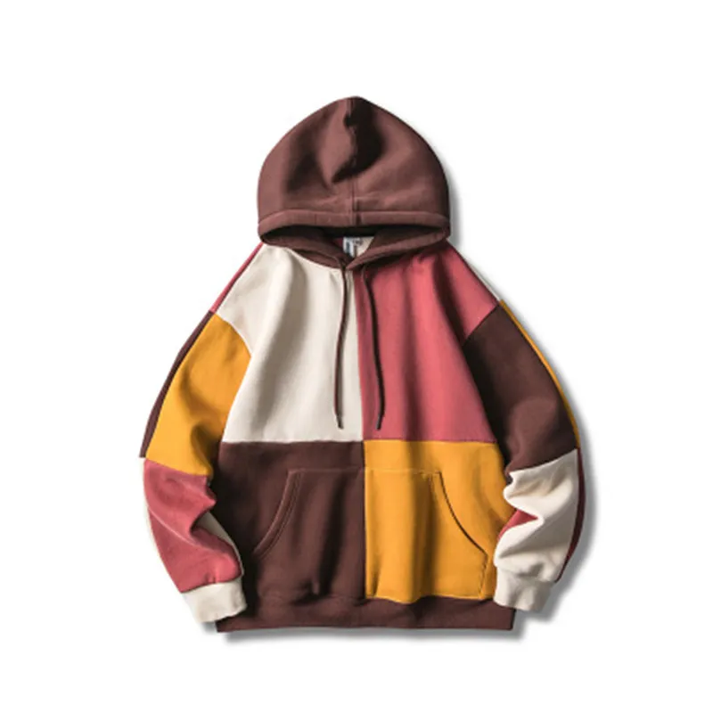 Kvinnor Street Hoody Brand Colorfor Tillkad hoodie Fashion Trend Winter Skateboard Patchwork Fleece Hooded Sweatshirt Män M-2XL