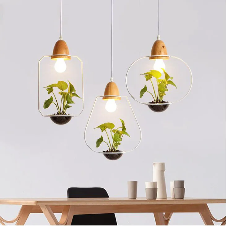 Lampe suspendue en Pot de plante américaine, luminaire décoratif d'intérieur, idéal pour un Restaurant, une salle à manger, une couleur noir ou blanc, en bois, avec verre, 2092