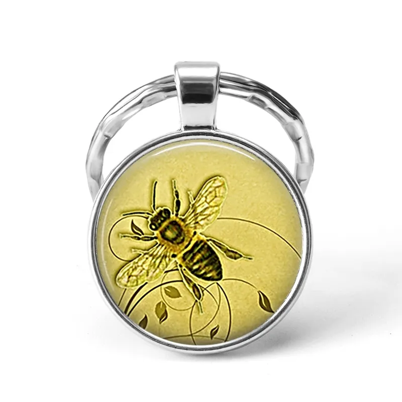 Correntes de KeneyBee Mel Bee Cabochon Vidro Keyring Honey Bee Jewelry Beekeeper Gift Apiarist Gift Honey Key Chain Key Ring1975216