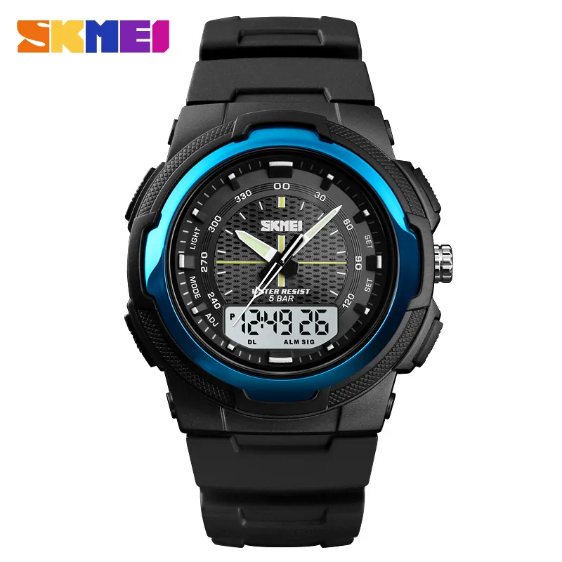 SKMEI Mannen Horloge Outdoor Sport Elektronische Horloge Man Militaire Horloges Mannen PU Band Horloge Quartz Horloges Dubbele Klok 1454285F