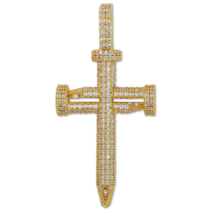 ECED Out Micro asphaltiert CZ Nagelkreuz Anhänger Halskette Hip Hop Gold Silber Farbe Charm Chains Schmuck Geschenk318s