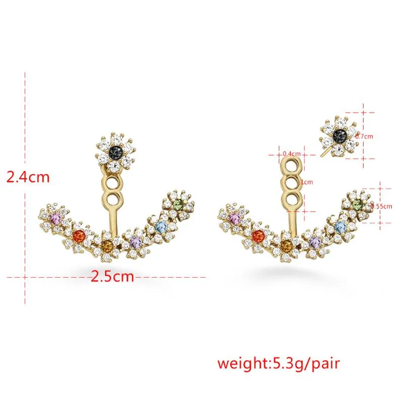 JSHINE Front and Back Women Multicolor Crystal Snowflake Studs For Women Charm Oświadczenie Kolczyka Flower Jewelry279k