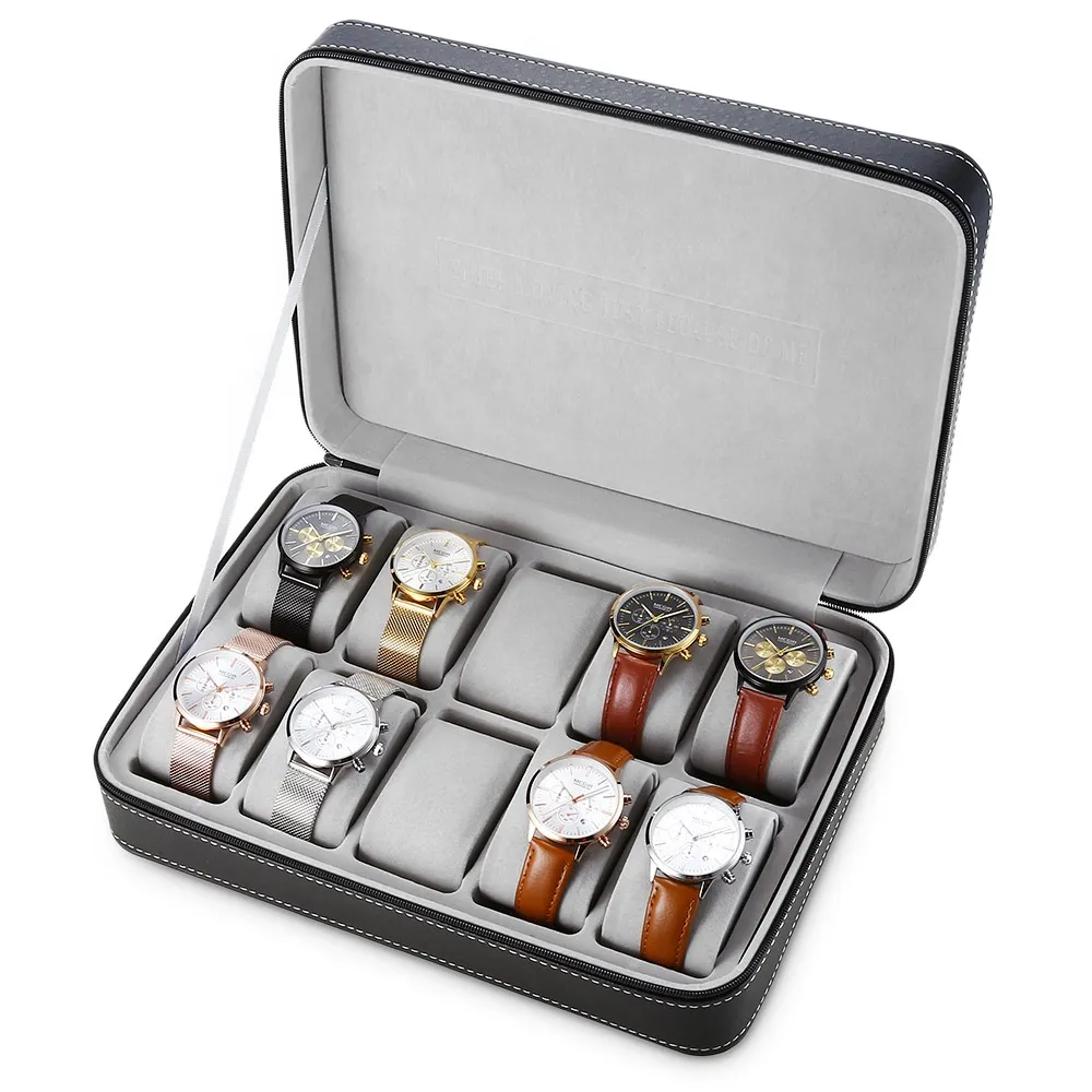 Spécial pour voyage Sport protéger 10 grilles en cuir PU montre-bracelet boîte boîtier fermeture éclair montre bijoux sac de rangement Box278P