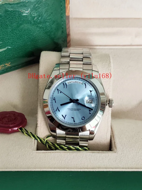 Neue Luxus Uhren 228206 Platinum 40 mm Tag-Tag 218206 Ice Blue Arabic seltenes Zifferblatt Automatische Mode MODE's Uhren Falten Mecha254t