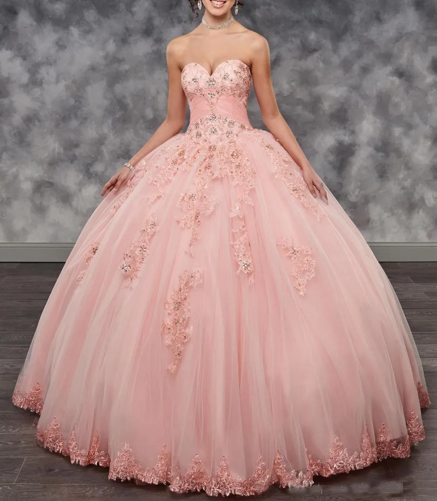 Lindo rosa quinceanera vestido de baile querida renda com miçangas 2022 vestidos de festa para meninas 15 anos2370