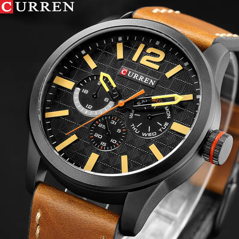 Relogio Masculino Big Dial Men Curren Watches Top Luxury Black Quartz Military Wrist Watch Men Clock Men's Sports Watch235y