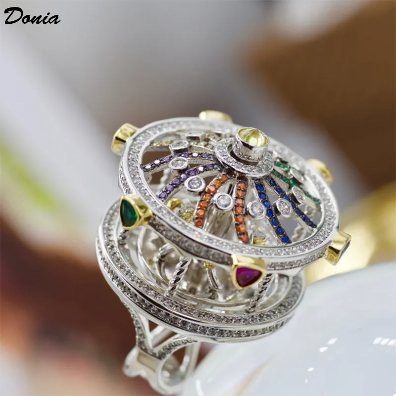 Donia jewelry luxury ring fashion exaggerated carousel copper micro-inlaid color zircon handmade gifts from European and American 314l