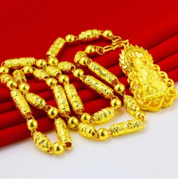 2019 sand gold necklace male authentic 999 gold jewelry authentic Thailand big gold chain thick beads long time not fade282m