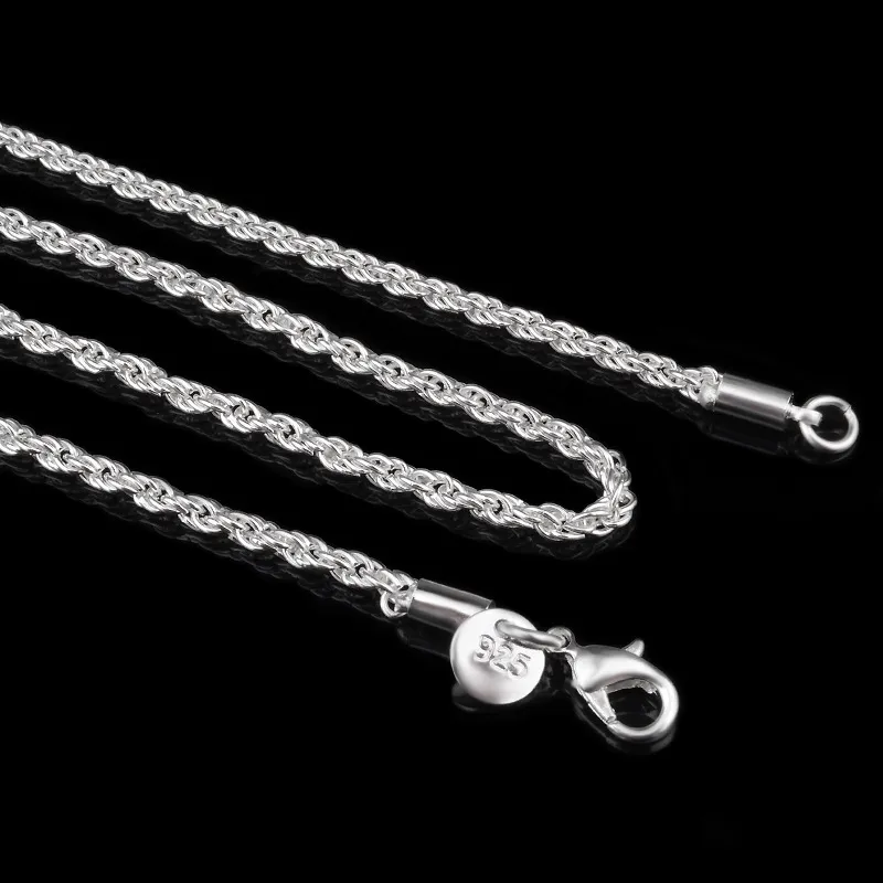 YHAMNI 100% Original 925 Silver Necklace Women Men Gift Jewelry 3mm 16 18 20 22 24 26 28 30 inch Rope Chain Necklace YN892131