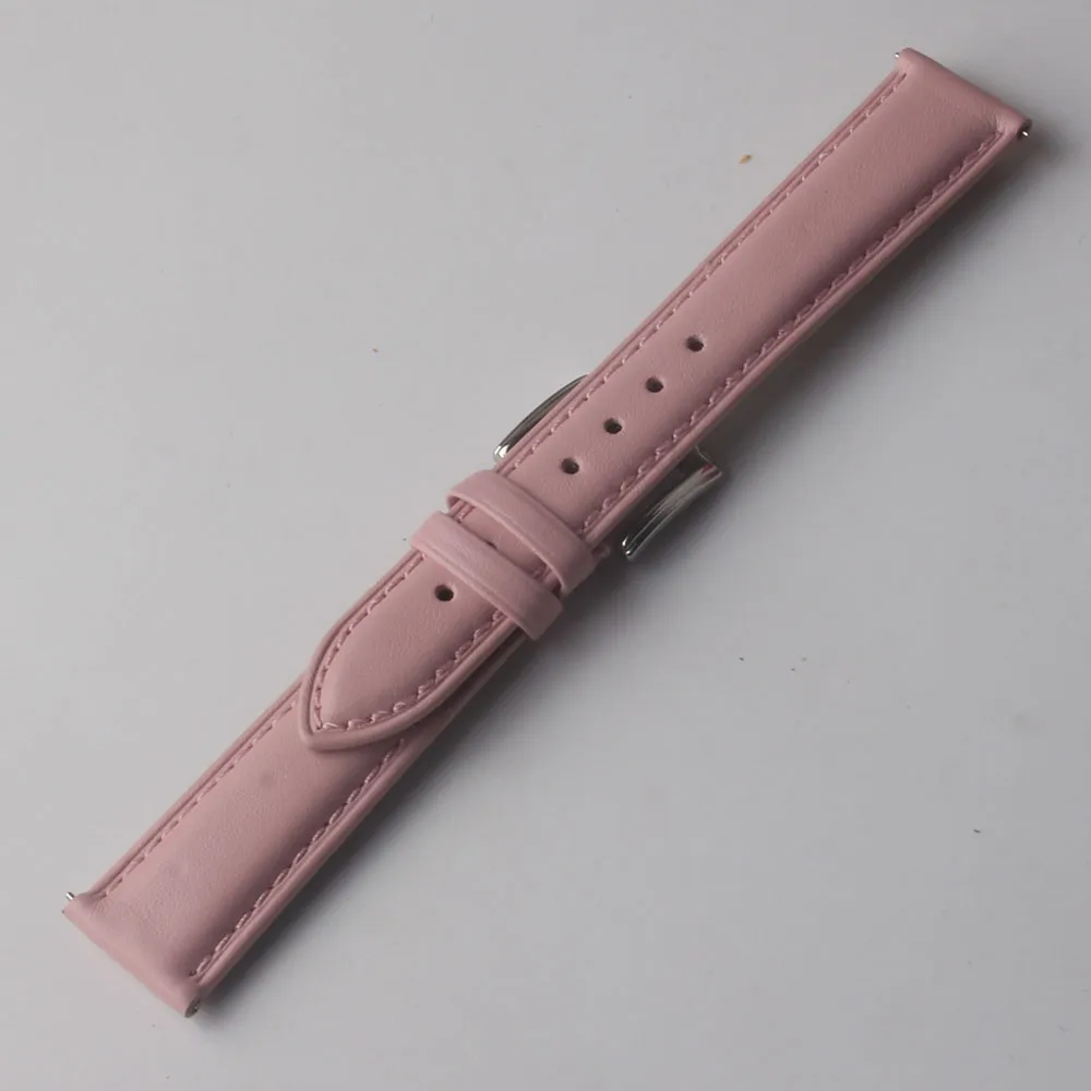 Rosa äkta läder släta klockband rem snabba frisläppande stift mode klocka tillbehör 14mm 15mm 16mm 17mm 18mm 19mm 20mm repla186t