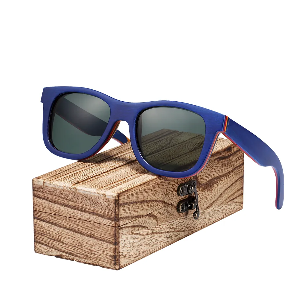 Barcur nouveau Skateboard bois lunettes de soleil hommes polarisées Uv400 Protection lunettes de soleil femmes avec boîte en bois C19022501251r