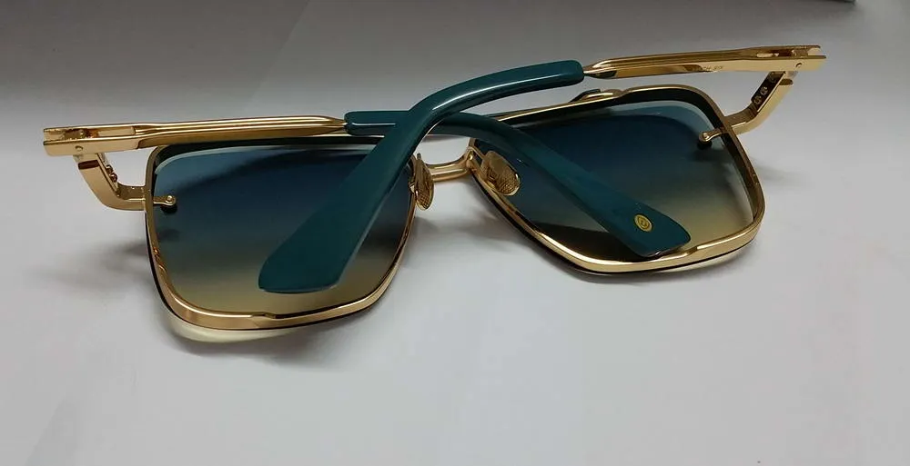 Occhiali da sole quadrati piloti estivi 121 oro oro gradiente verde blu lente da sole 62 mm occhiali da sole Eyewear con box243q