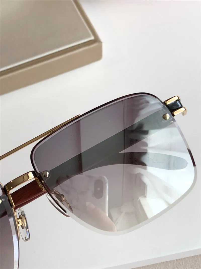 modedesign solglasögon T8200984 fyrkantig halva ram trärben kristallskärningslins enkel popstil UV400 utomhusögon316C