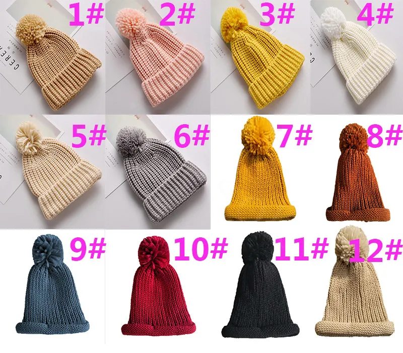 Sevimli bebek örgü şapka moda çocuklar sıcak kış yumuşak kürk pom top kapaklar şeker renk tığ işi beanie cap dc668