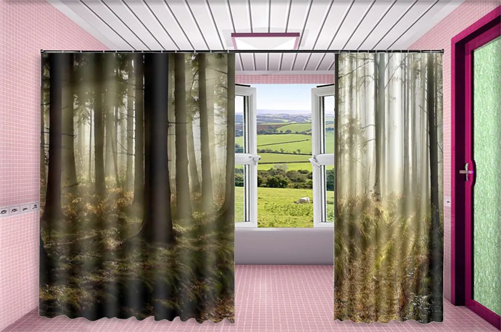 3D Perde Pencere Promosyon Lush Virgin Orman Peyzajı HD Dijital Baskı İç Dekorasyon Pratik Karartma Perdeler339F