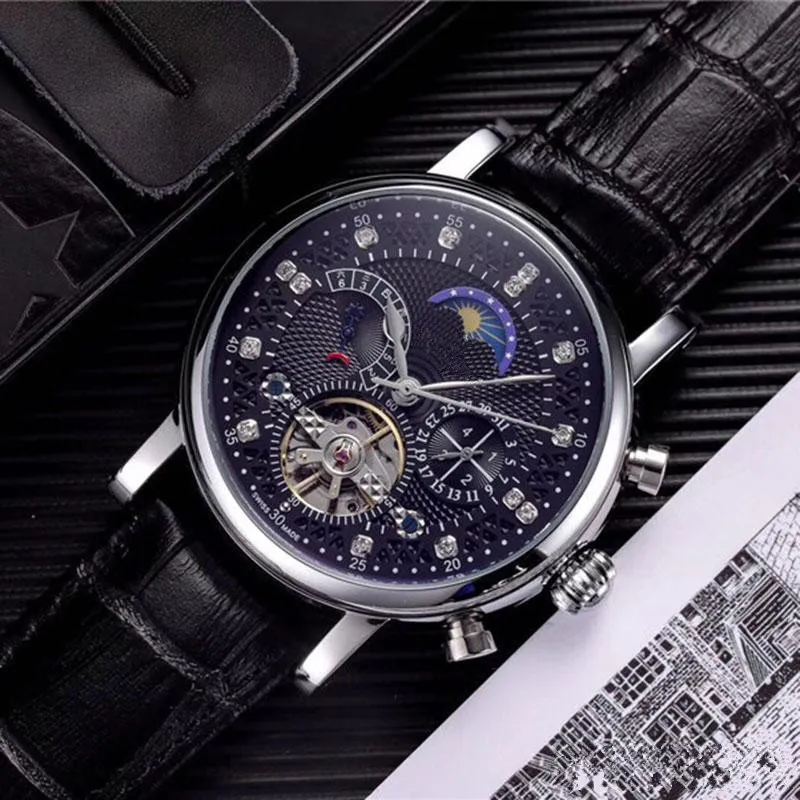 18CT Fashion Szwajcarskie mężczyzn zegarek zegarku skórzany Tourbillon Zegarek automatyczny mężczyźni Mężczyźni Mężczyźni Mechaniczne zegarki Męskie Męs