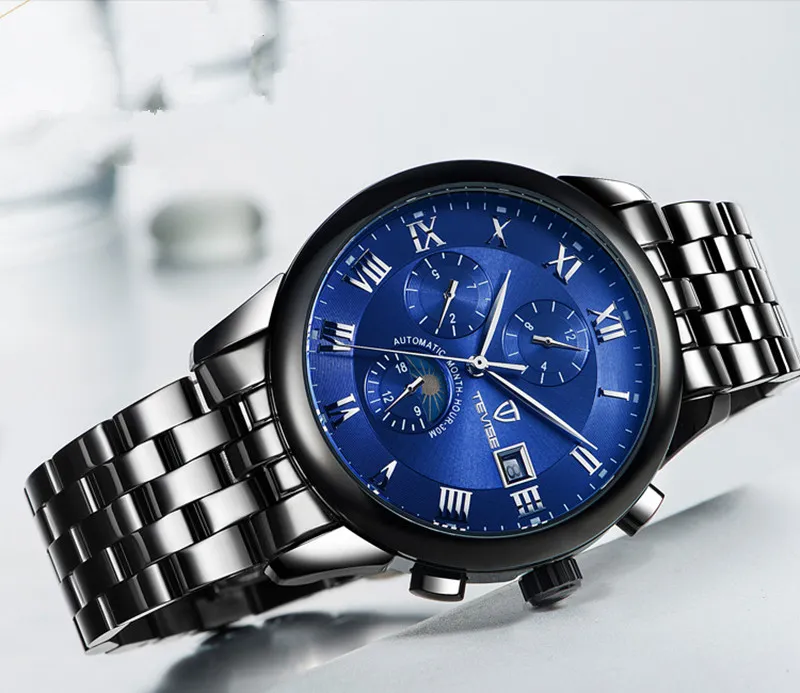 TEVISE MANS Watches Men Automatyczny zegarek mechaniczny Self Wind Stal nierdzewna Biznes Wristwatch Relogio Masculino303c