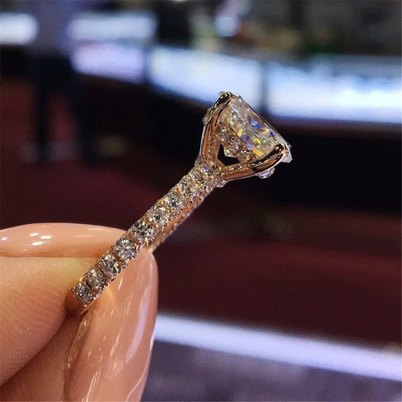 Sparkling 925 Srebrny pierścień w 14K Złotym Złotym Białym niebieskim szafirowym Sapphire Diamentowe zaręczyny Bridal Wedding Pierścienie Biżuteria 293F