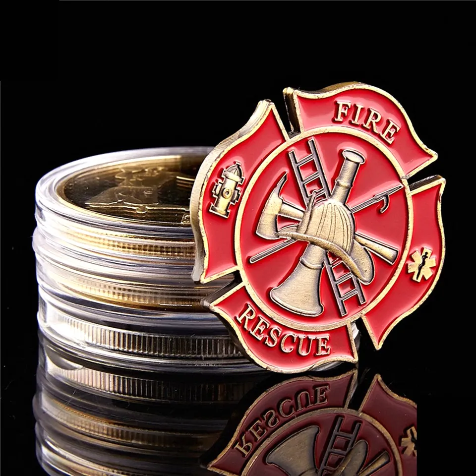 5 -stcs American Fire Rescue with Flag Putlative Honor Brass Glory Craft 1oz Military Copper Memorial Challenge Coin6285686