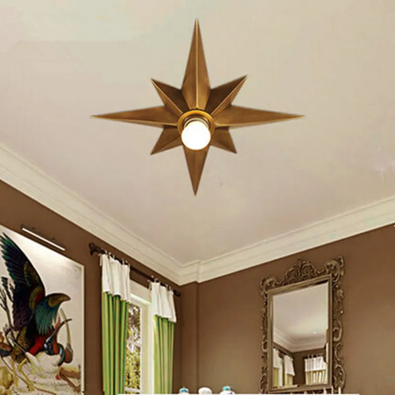 Full Copper Star Ceiling Light Fixture American Style Octagonal Dome Light Simple Balcony Porch Aisle Stairs Kitchen Ceiling Lamp208I