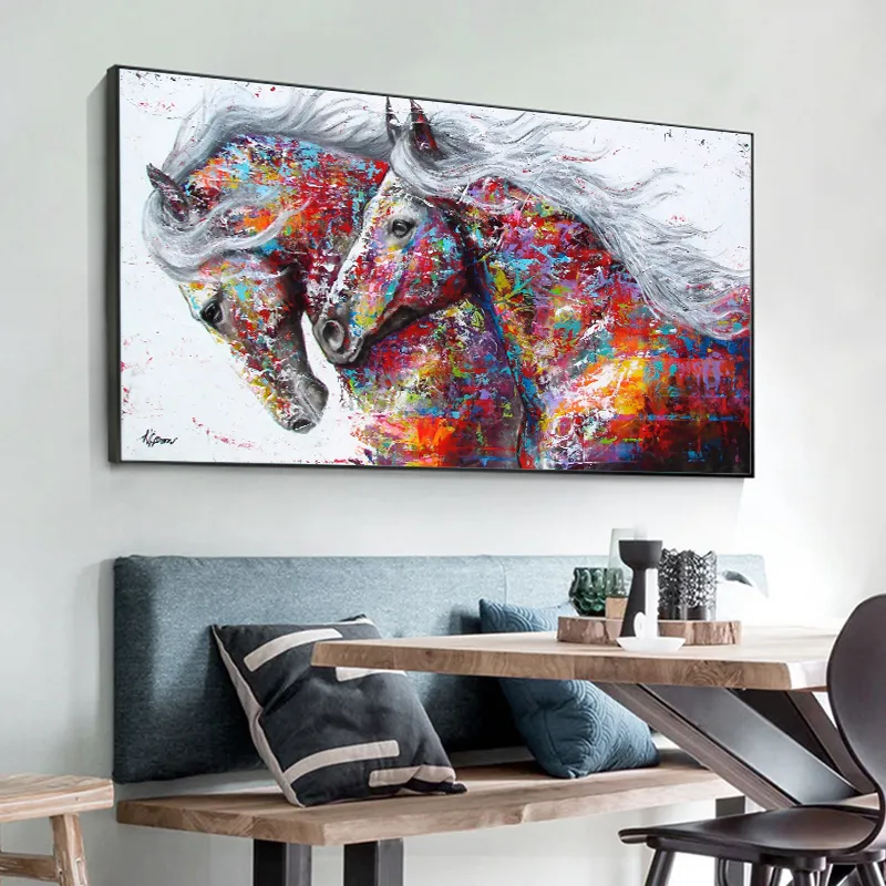 Cavalli colorati quadri decorativi poster tela poster di arte da parete animale nordico stampa astratta dipinto moderno soggiorno decorazione3513098