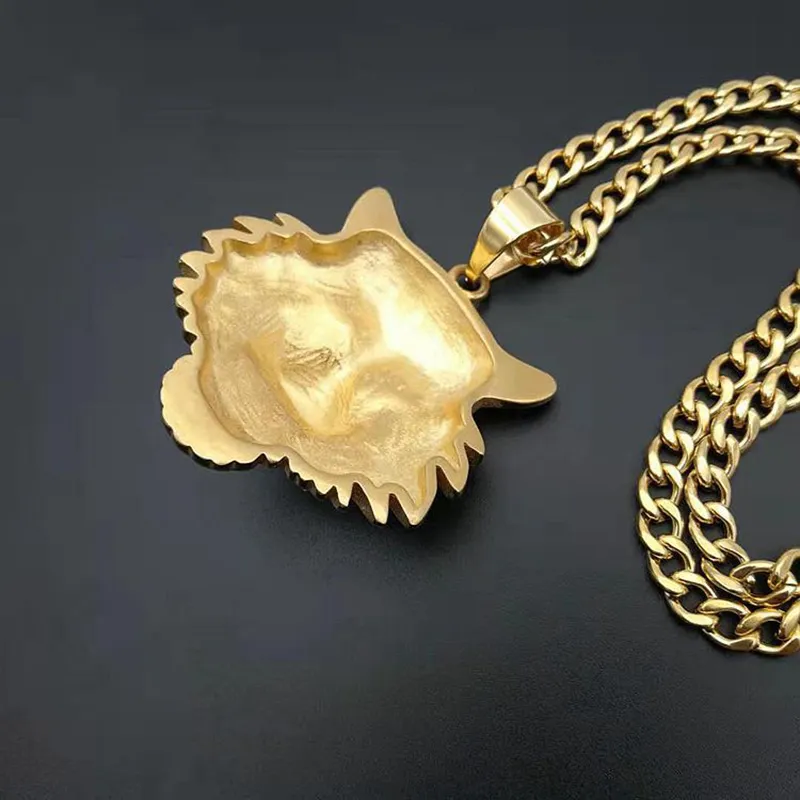 Hip Hop Rhinestones asfalterade bling isade ut guldstainfritt stål Big Tiger Pendants Halsband för män Rapper smycken med kubansk kedja2605