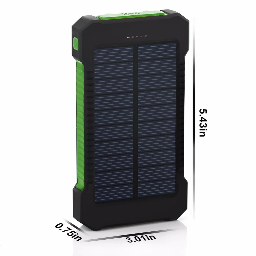 ソーラーパワーバンク充電器防水電話外部バッテリーデュアルUSBパワーバンク10000MAH3503895