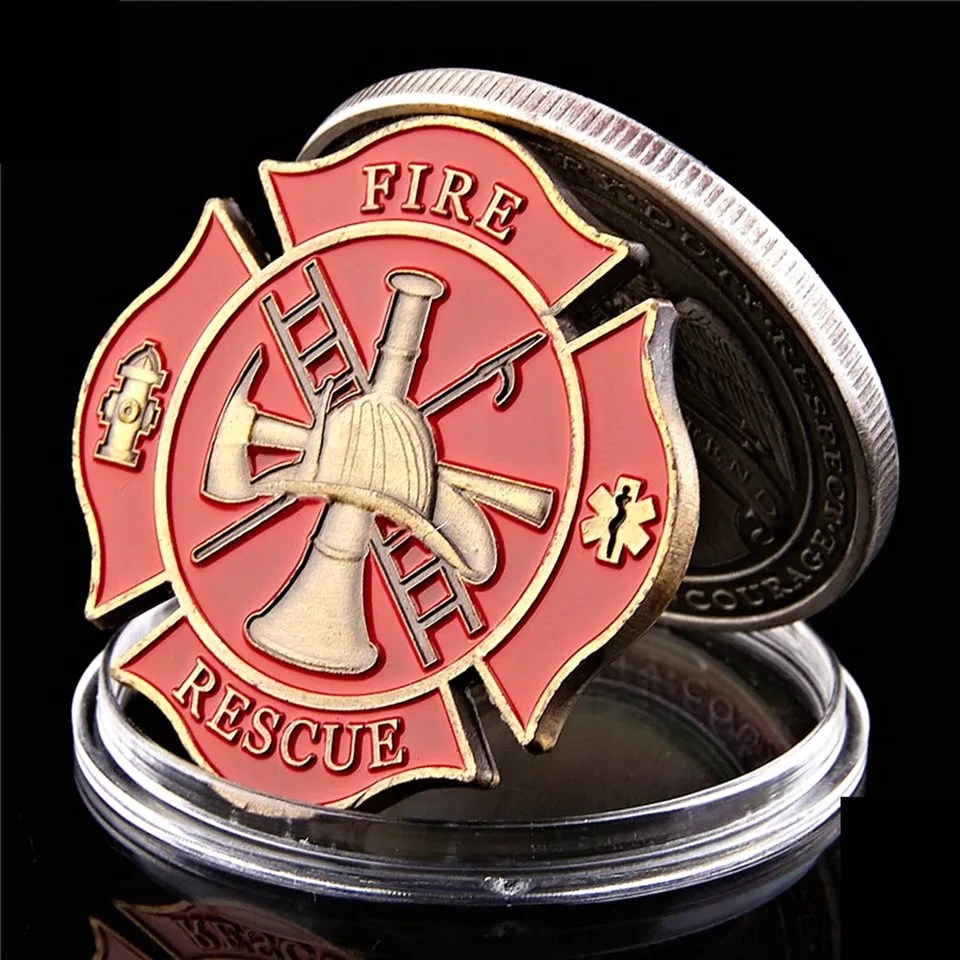 10 pièces Arts et artisanat USA défi pompiers opération de sauvetage pompier cuivre plaqué pièce de collection 7303225