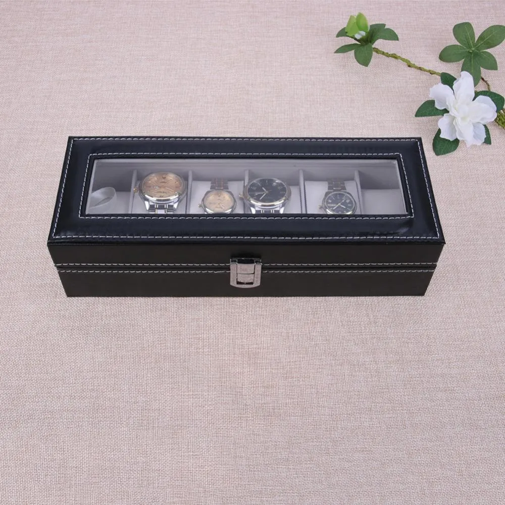 Watch Boxes 6 Slots Wrist Display Case Jewelry Storage Organizer Box with Cover Watches Holder Organizer273B