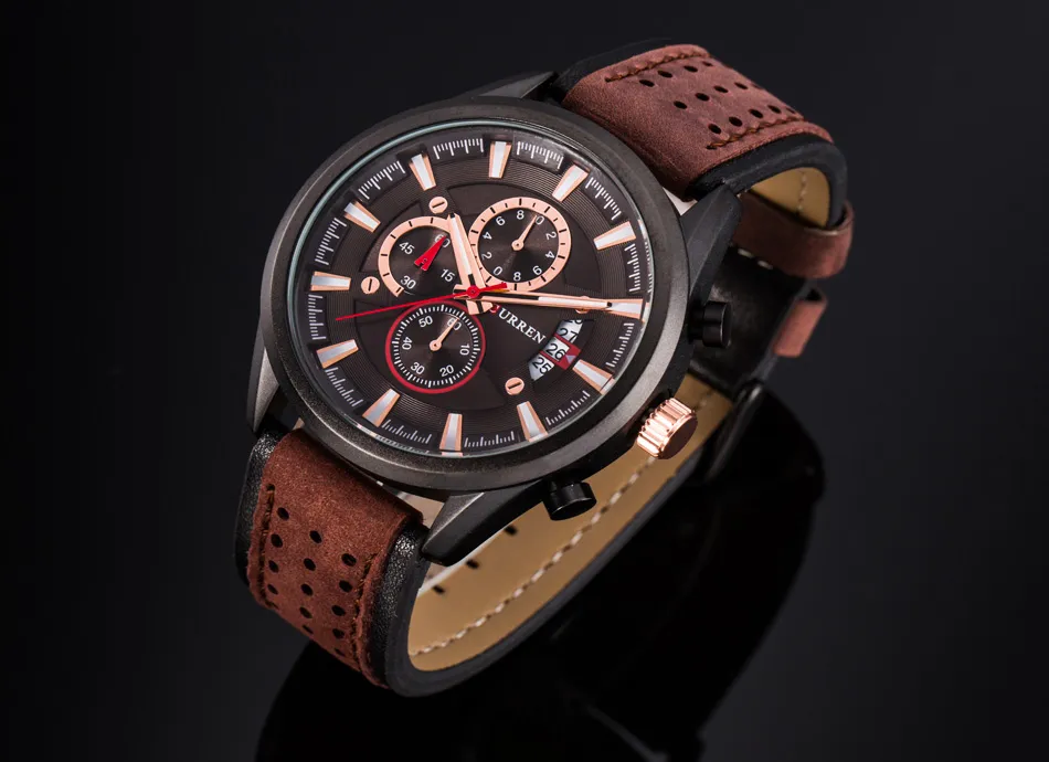 cwp CURREN Brand Luxury Casual Military Quartz Sports Wristwatch Genuine Leather Strap Male Clock Chronograph Date Men Watches294G