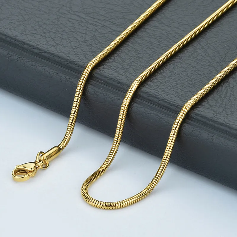 Stal nierdzewna łańcuch węża 1 2 mm 18-32 cale srebrny złoto różowy złoto czarny łańcuch węża w zawieszki biżuteria 2224W