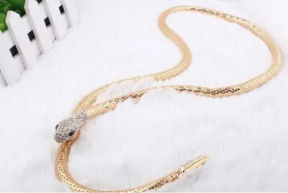 2019 Fashion Collier Femme Jewelry Full Rhinestone Austrio Austories Gold Silver Crystal Snake Longpendant Necklace NJ-1402592