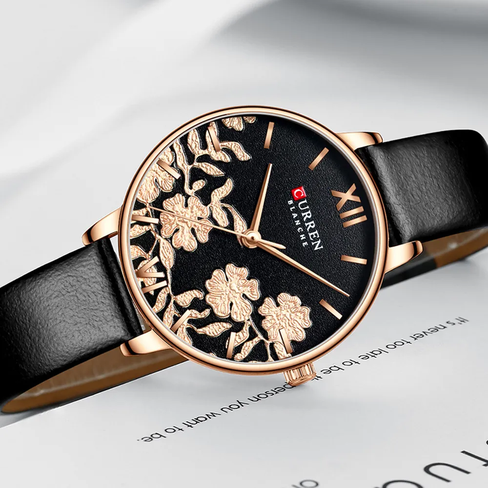 CURREN кожаные женские часы 2019 красивые уникальные дизайнерские циферблаты кварцевые наручные часы женские модные деловые часы Montre femme295R