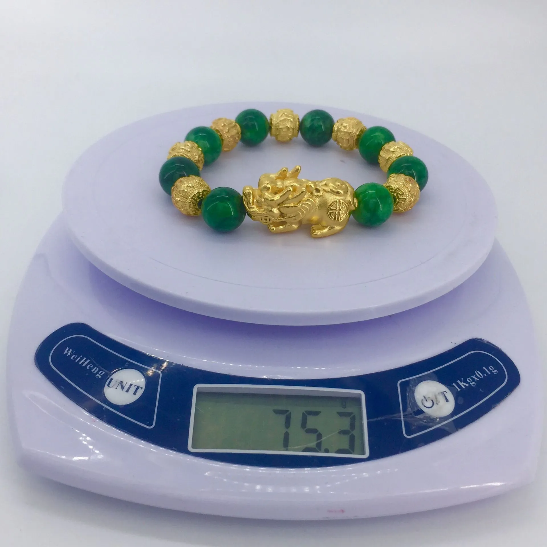 LY01 Vietnamese sand gold plated 24K gold green jade stone sand gold pixiu bracelet272y