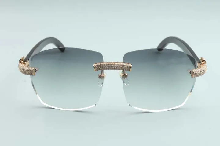 Werksdirekte große Rahmen Einfache Luxus-Sonnenbrille Full Diamond Gläses T4189706-B6 Luxus rahmenloses natürliches gemischthorn temp306l