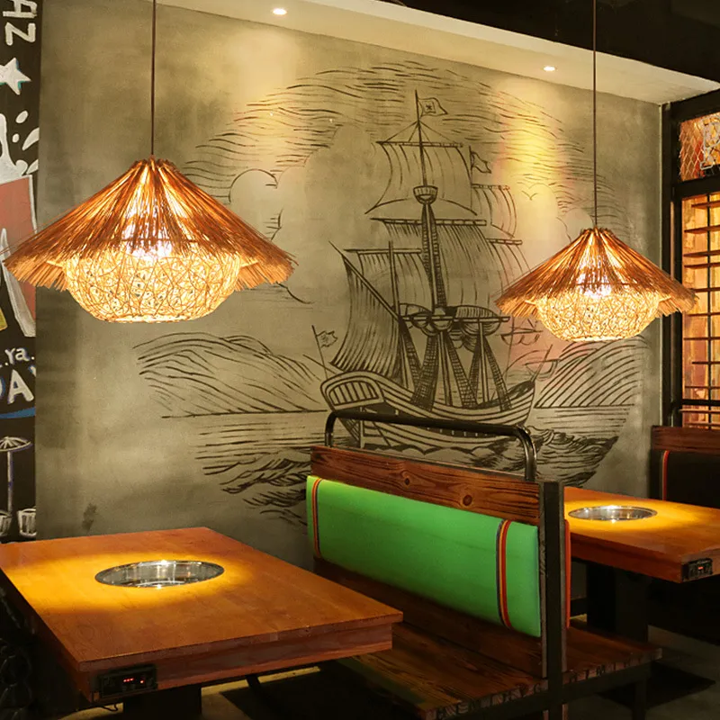 Lampes suspendues en rotin lustre nid de bambou maison lampe Bar Restaurant balcon sud-est vin Chandeliers237l