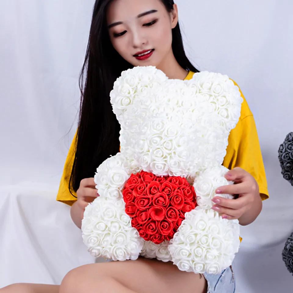 NEW Valentines Day Gift 40cm Red Bear Rose Teddy Bear Rose Flower Artificial Decoration Christmas Gift for Women Valentines Gift5617420