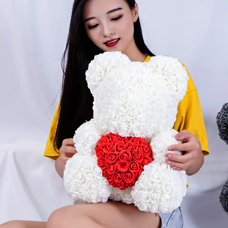 Regalo il giorno di San Valentino 40 cm Orso rosso orsacchiotto rosa rosa fiore decorazione artificiale regalo di Natale donne regalo di San Valentino3736871