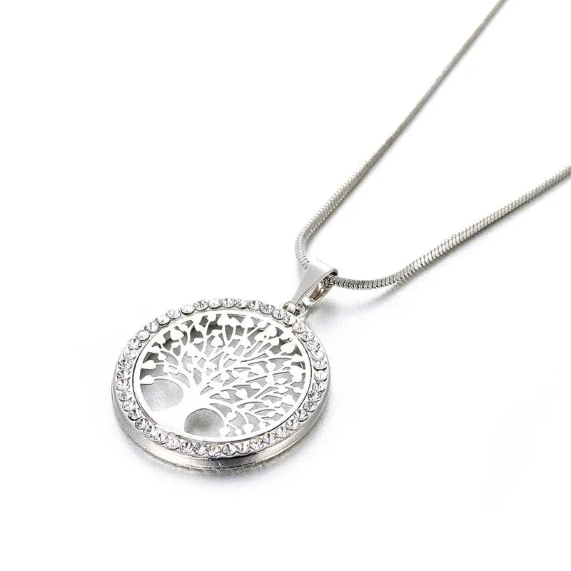 New Fashion Tree of Life Necklace Crystal Round Small Prendant Necklace Rose Gold Silver Color