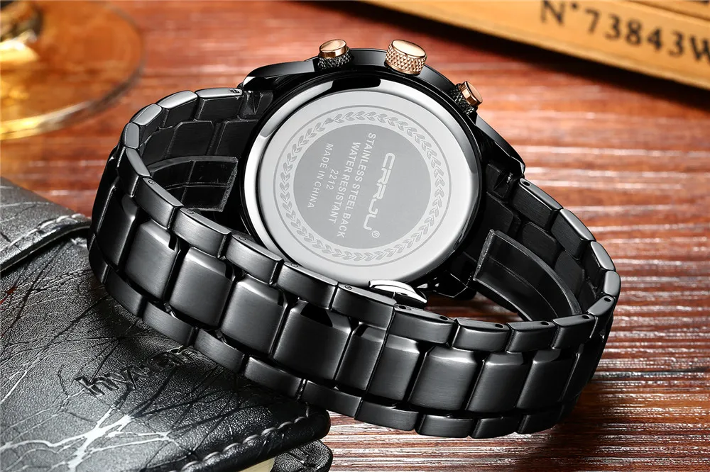 Crrju relógio masculino de quartzo, relógio de pulso de aço inoxidável à prova d'água com cronógrafo de pulso, relógio masculino hodinky204s