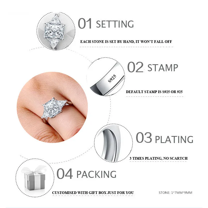 Sona Not Fake Fine Engraving S925 Sterling Silver Diamond Custom Ring Original Design 925 Princess Cut 4 Claws J190714242v